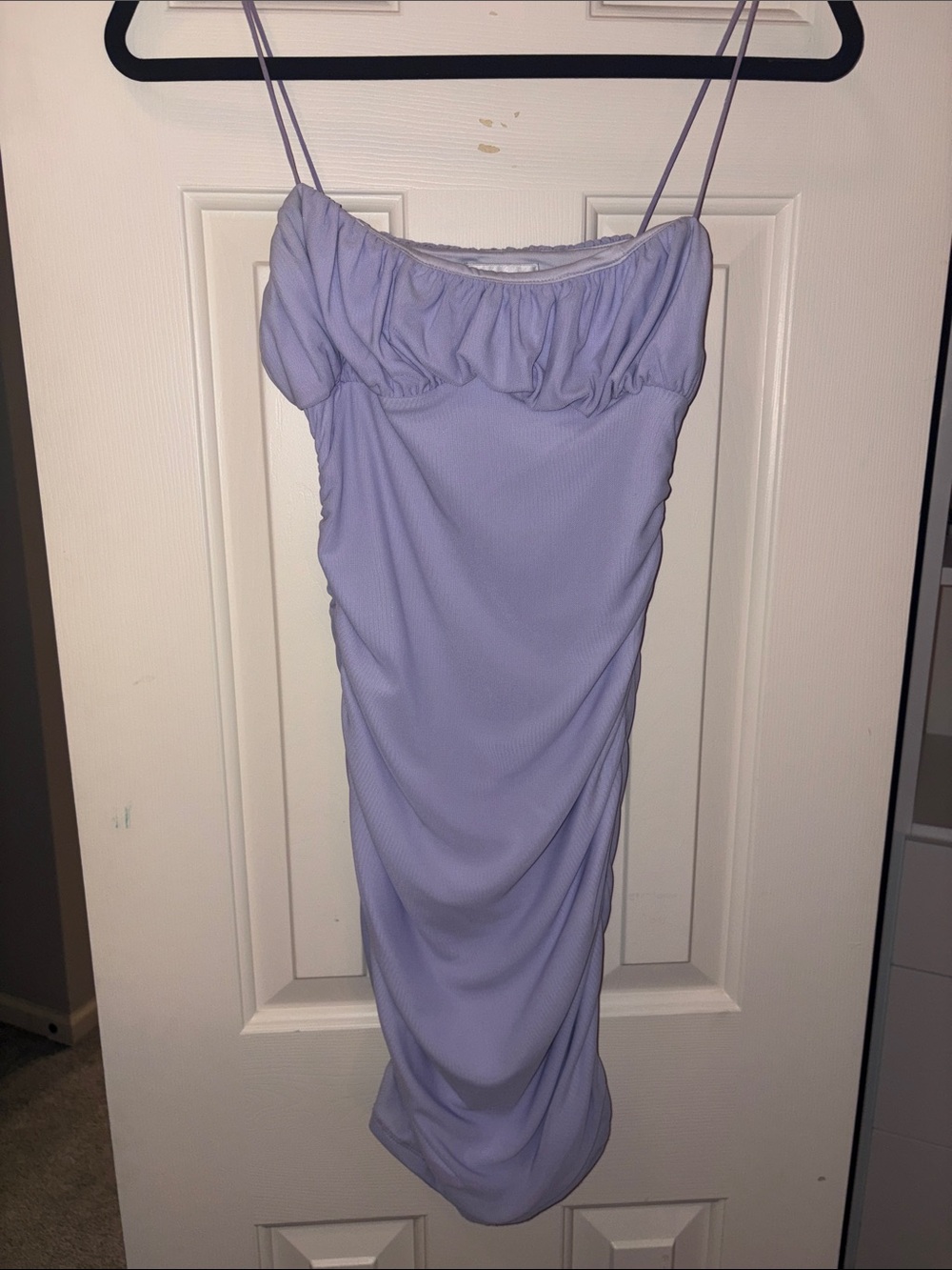 Hello Molly Lavender Ruched Spaghetti-Strap Mini Dress